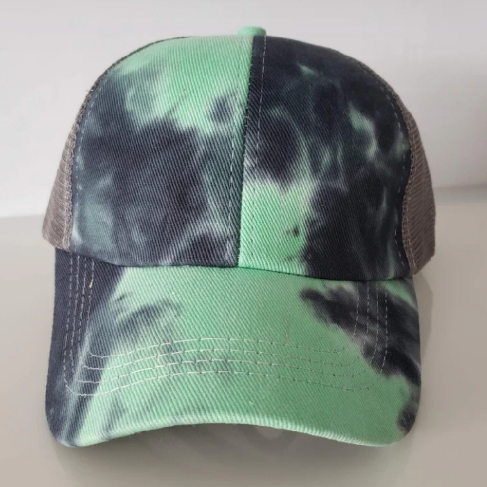 Tie Dye Ponytail Baseball Hat NWOT Mint, Grey, Black Mesh Back Trucker C…